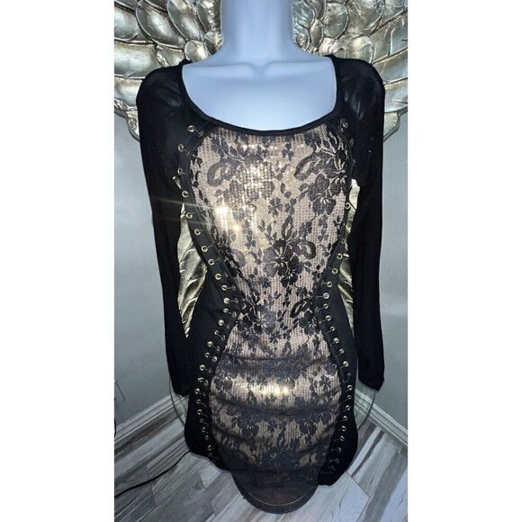 Symphony Black Lace Dress with Gold Sequins, Size small - Picture 4 of 12